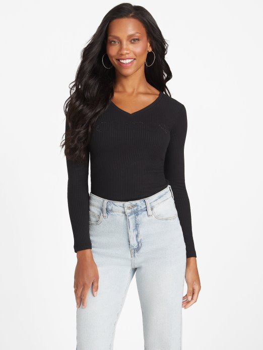 Guess Shopping Mabel Rhinestone Logo Gornja Strana Jet Crna