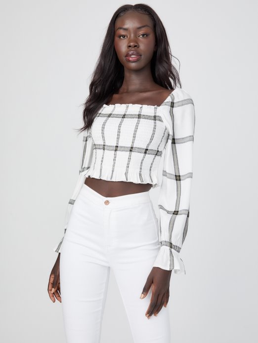 Plaid Guess Shopping Mozzy Smocked Top