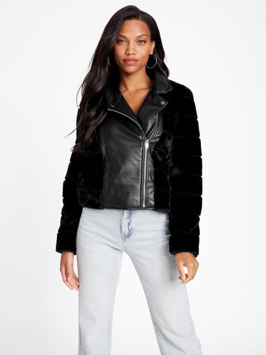 Jet Crna Guess Shopping Cadia Moto Jakna Od Umjetnog Krzna