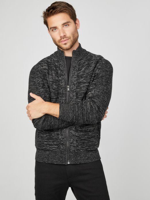 Guess Shopping Jet Crni Multi Chet Marled Džemper Lažnog Ovratnika