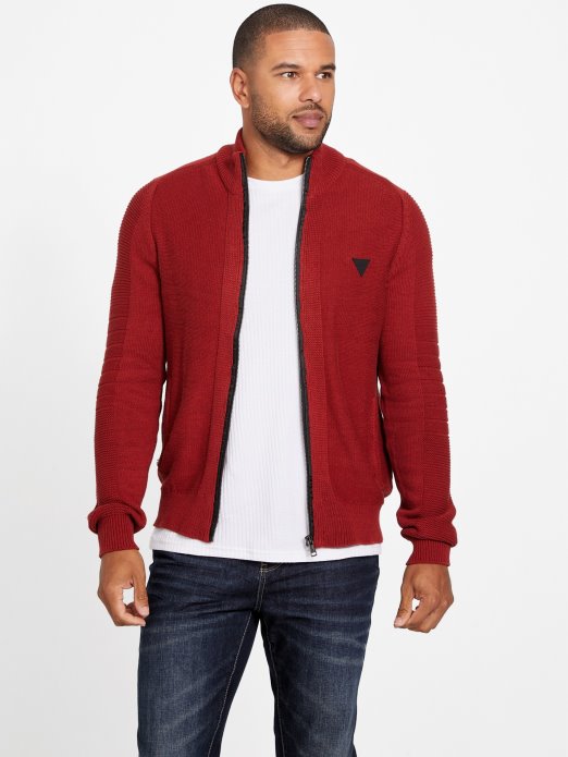 Guess Shopping Crveni Noir Chet Mock Ovratnik Džemper