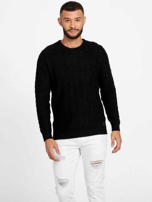 Guess Shopping Geometrijski Pulover S Okruglim Izrezom Jet Crni