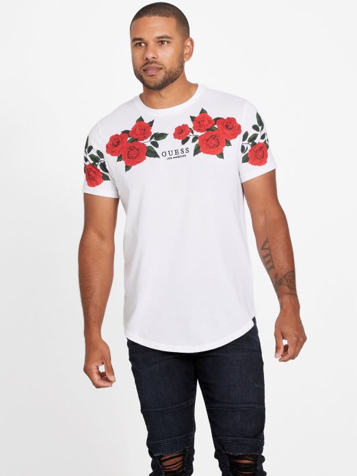 Pure White Guess Shopping Ciro Roses Tee
