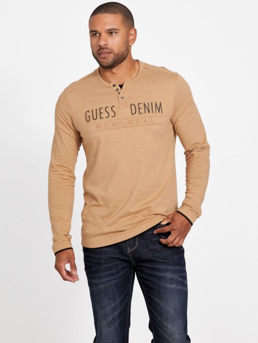 Guess Shopping Edgar Logo Majica Dugih Rukava Toast Taupe