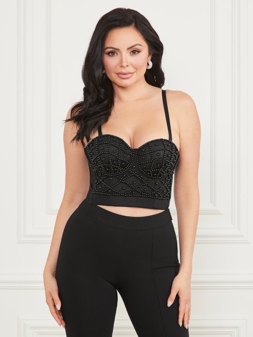 Guess Shopping Lea Bustier Top Jet Crna Multi