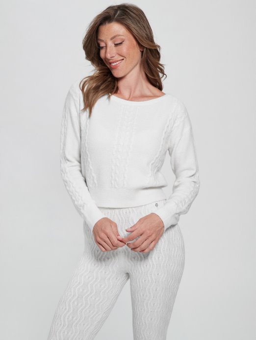 Teresa Mješoviti Kabelski Pleteni Džemper Guess Shopping Dove Bijeli