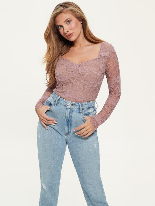 Guess Shopping Ružičasto Ljubičasta čipkasta Majica S Draguljem