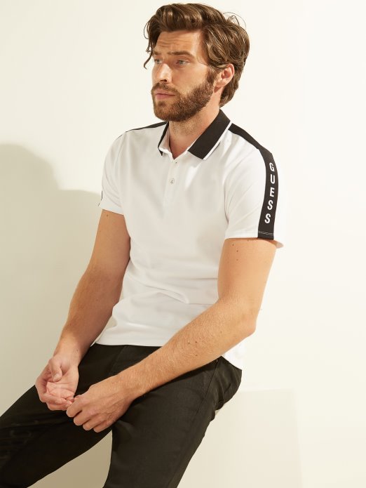 Pique Logo Tape Polo Guess Shopping Pure White