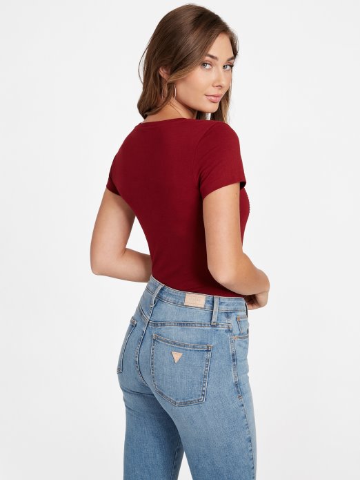 čelična Majica Sa šljokicama I Kamenčićima Guess Shopping Beet Juice Crvena