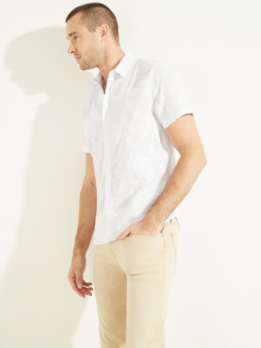 čista Bijela Guess Shopping Izvezena Košulja S Cvjetovima