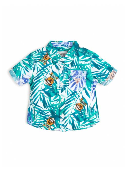 šumska Majica S Tropskim Medvjedom I Lišćem Od Poplina (2-7) Pogodi Kupnju