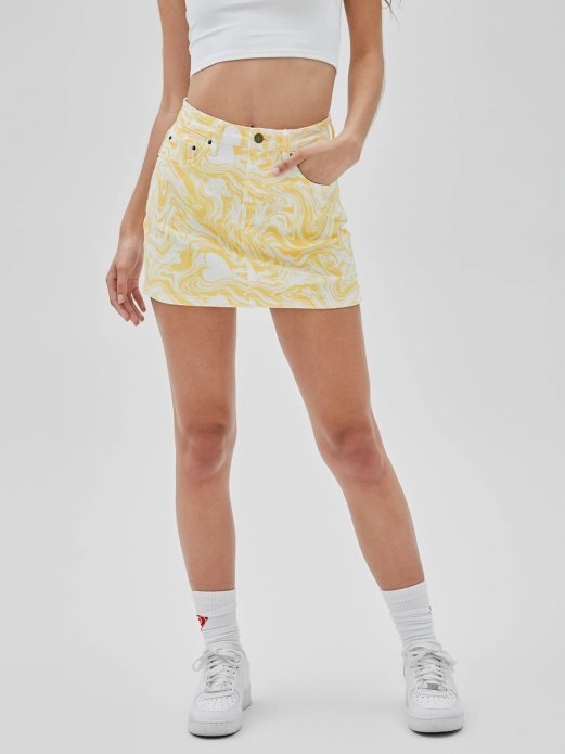 žuta Po Cijelom Printu Traper Suknja Guess Shopping