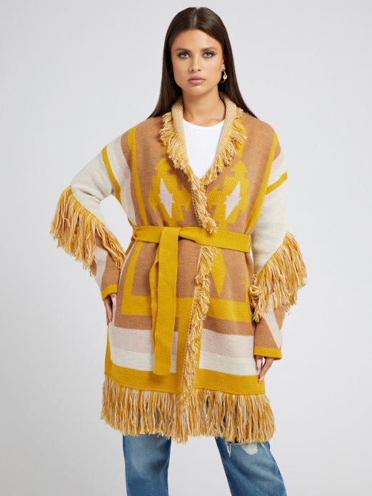 žuti Guess Shopping Kardigan S Geometrijskim Jacquard Motivom